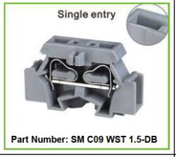 Svorkovnice SM C09 WS 1.5-DB - Schmid-M: Svorkovnice pro DIN pružinu SM C09 WS 1,5-DB; rozměr 25/5/17 mm; Napětí 300V; Proud 10A; Velikost drátu 0,2 - 1,5 mm2